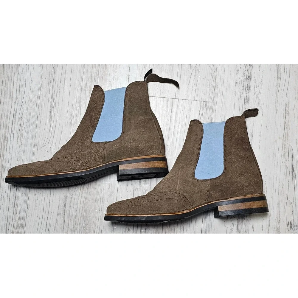 Brown & Blue Suede Brouge Wingtip Chelsea Boots made for Anthropologie by Petrie